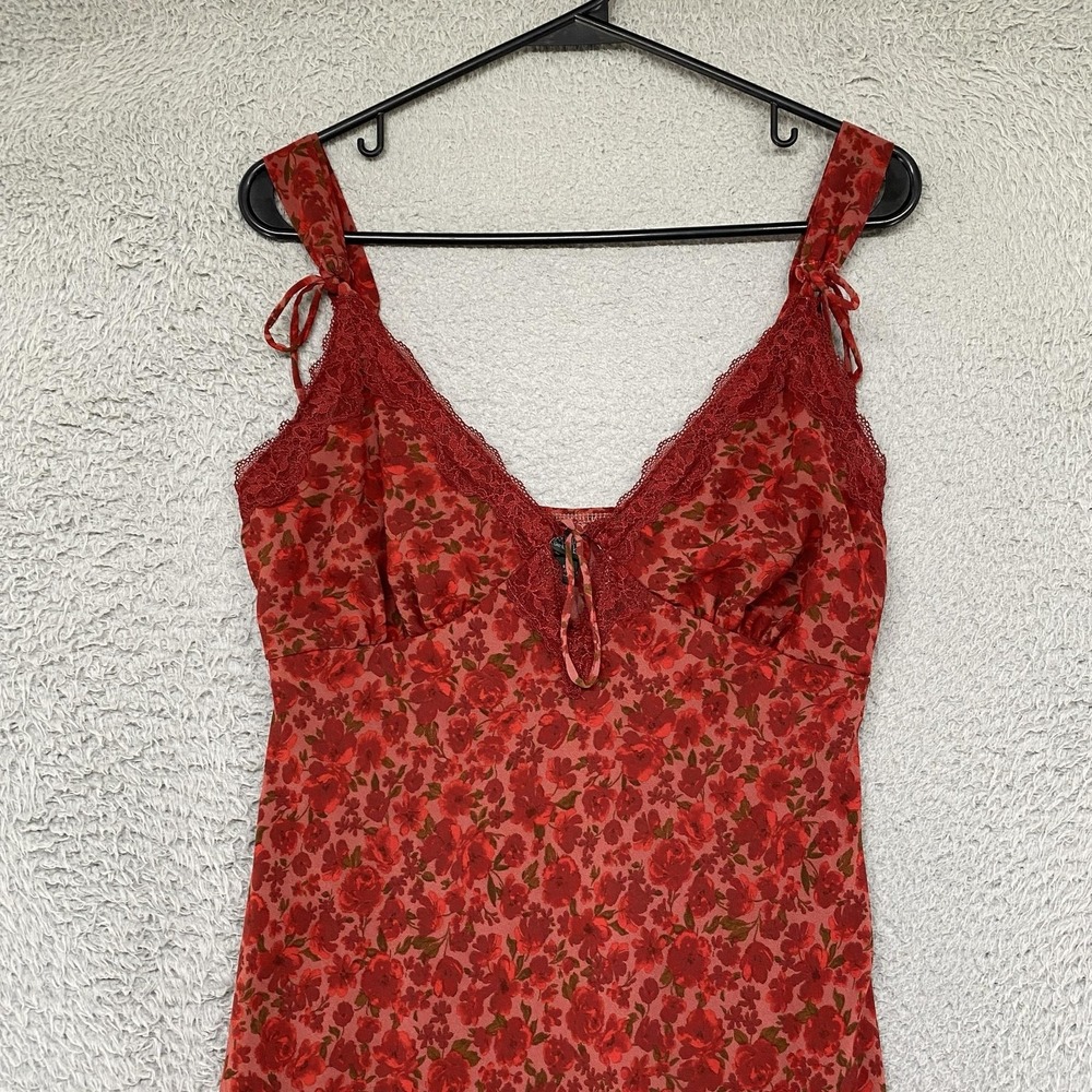Wild Fable Slip Maxi Dress Womens Small Red Babydoll Floral Lace Trim V-Neck - Picture 3 of 14